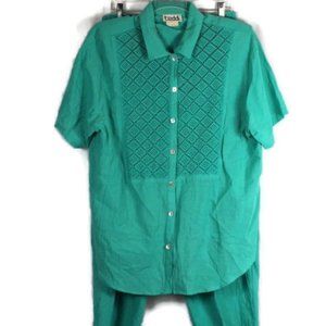 Teddi Green Women's Pants Short Sleeve Blouse Set Outfit 1X 003
